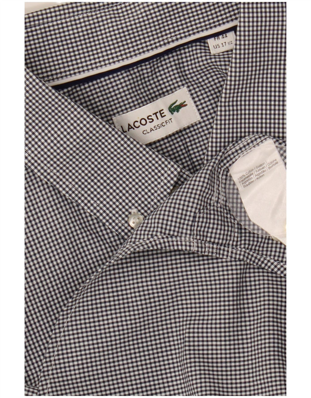 LACOSTE Camisa de manga corta para hombre Talla 44 17 1/2 XL Cuadros negros