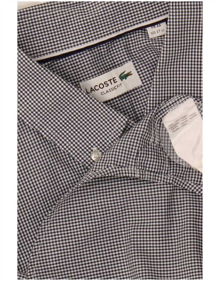 LACOSTE Camisa de manga corta para hombre Talla 44 17 1/2 XL Cuadros negros