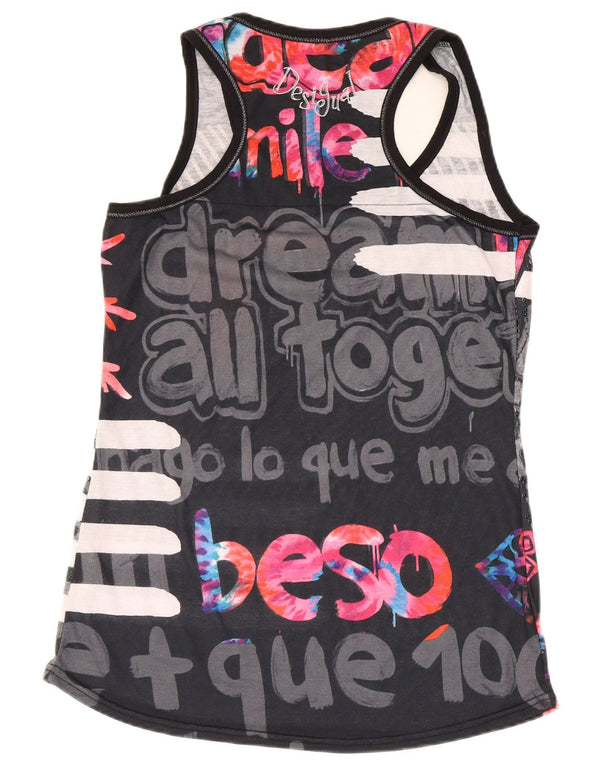 Desigual Mujer Gráfico Chaleco Top UK 18 XL Poliéster Negro