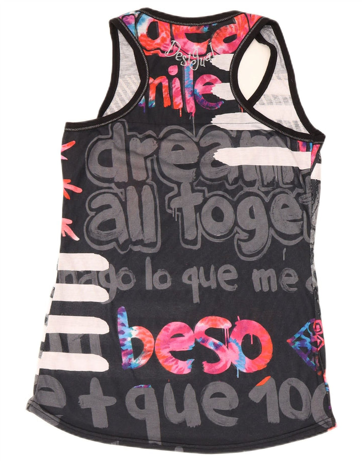 Desigual Mujer Gráfico Chaleco Top UK 18 XL Poliéster Negro