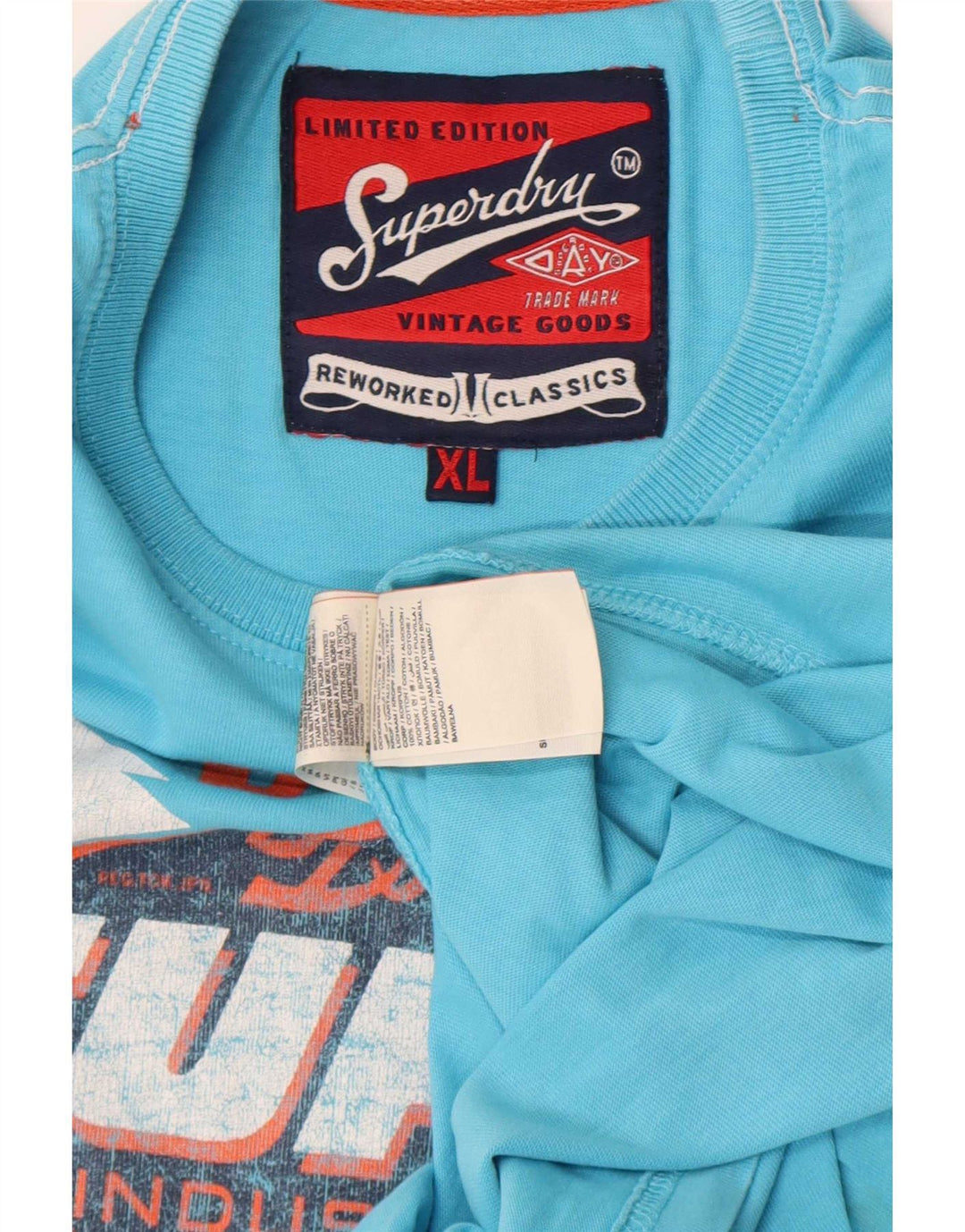 Superdry Hombre Regular Graphic Camiseta Top XL Algodón Azul