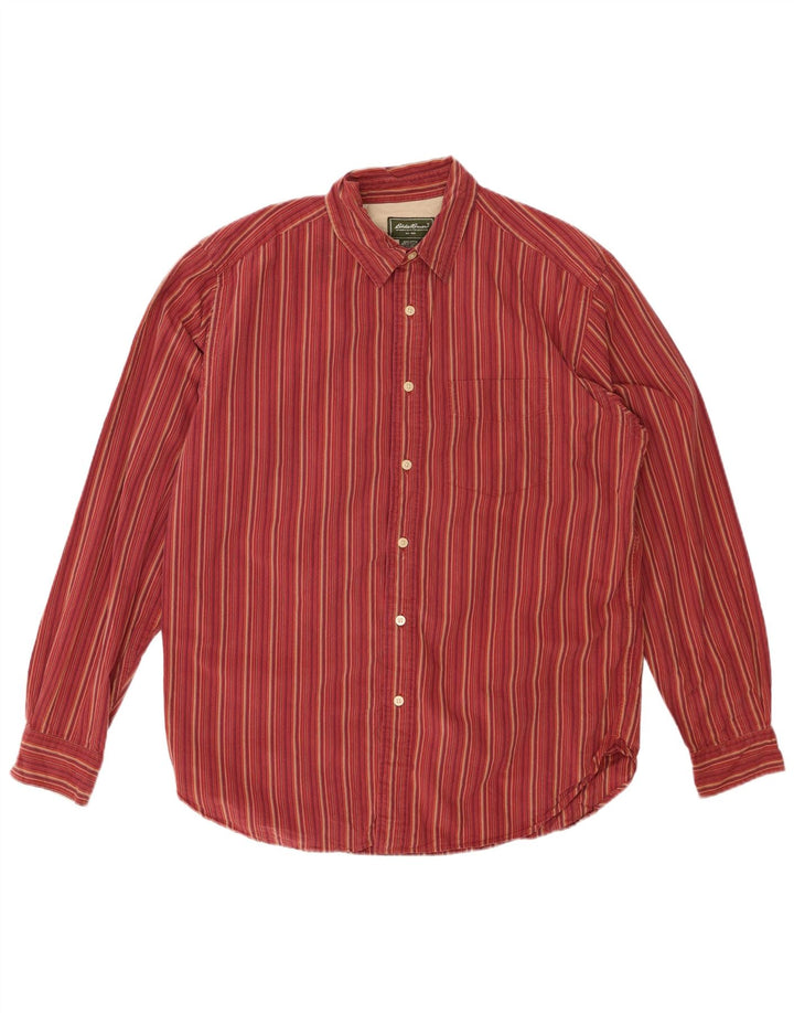 EDDIE BAUER Camisa Hombre Algodón Rayas Roja Mediana