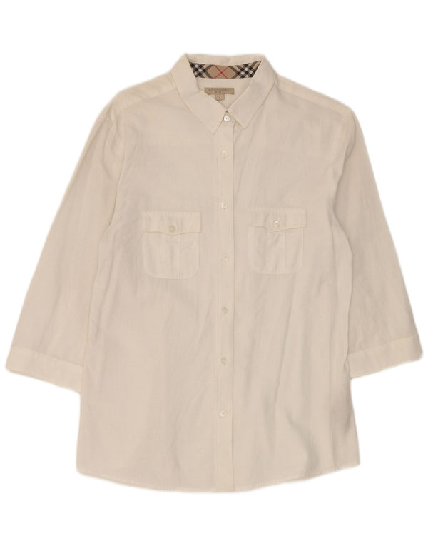 Burberry Camisa BRIT de manga 3/4 para mujer UK 40 Grande Algodón blanco a rayas