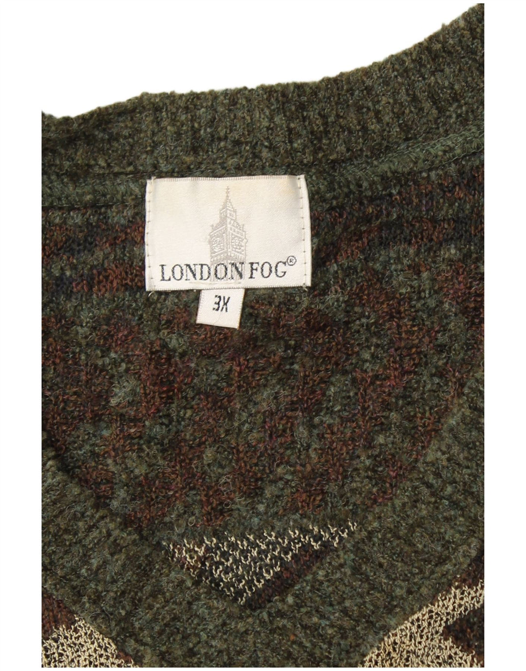 LONDON FOG Suéter con cuello en V para hombre 3XL Caqui Fair Isle
