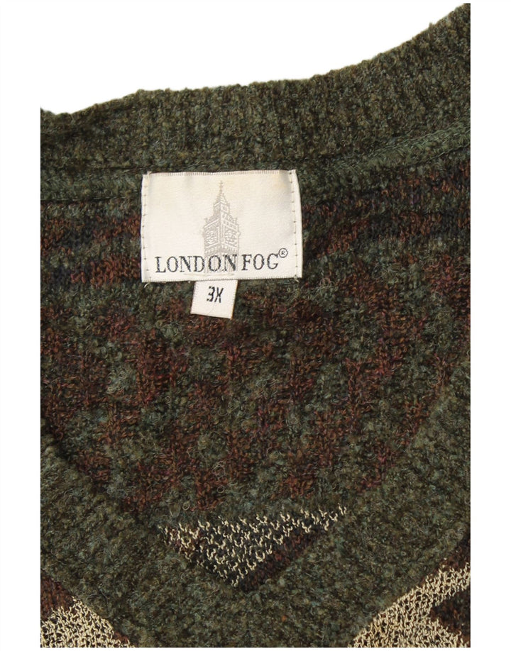 LONDON FOG Suéter con cuello en V para hombre 3XL Caqui Fair Isle