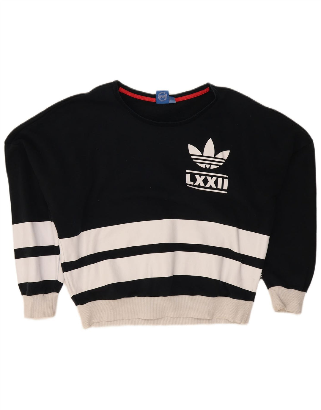 ADIDAS Sudadera de gran tamaño con gráfico para mujer UK 6 XS Negro Rayas