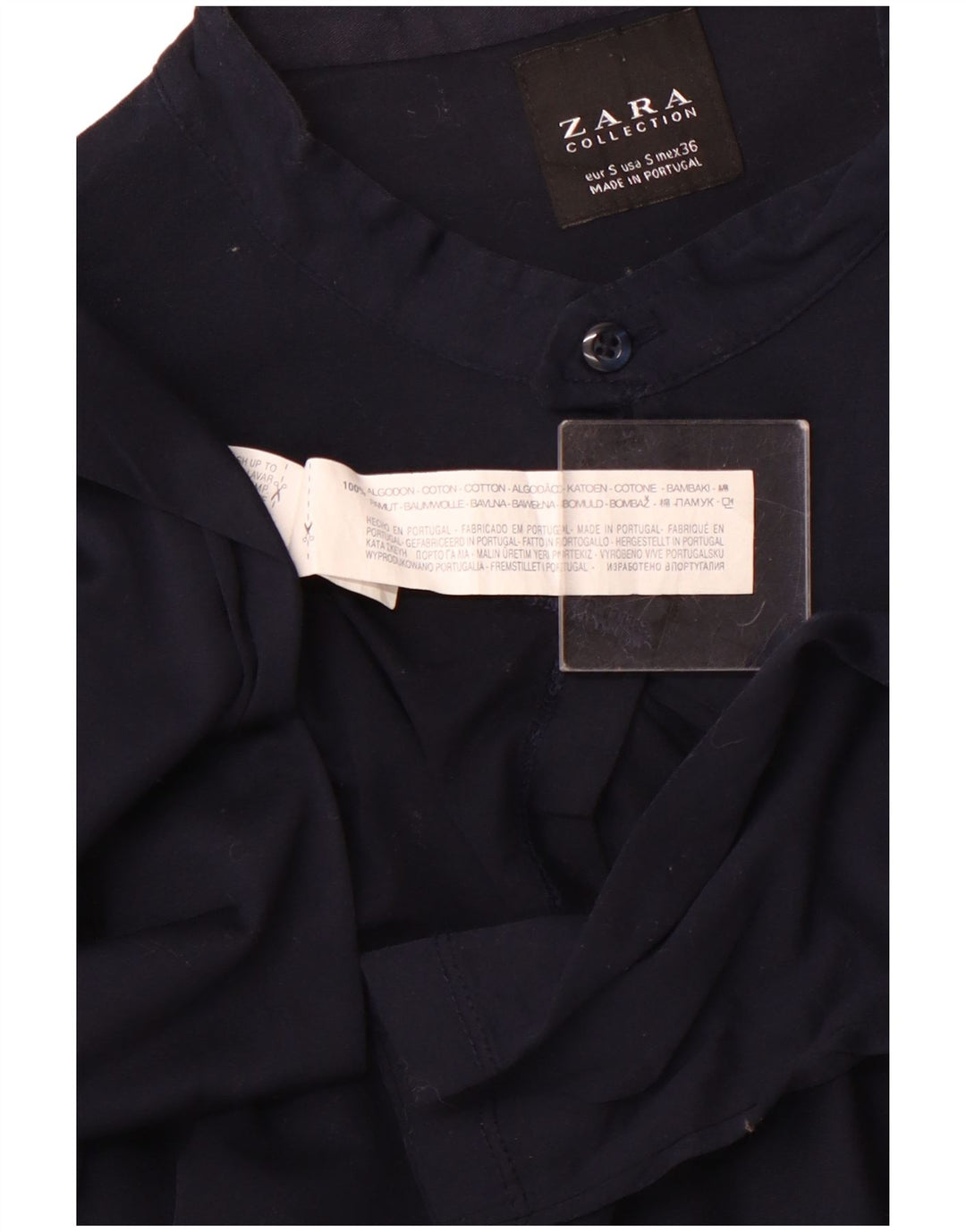 ZARA Hombre Jersey Camisa Small Azul Marino Algodón