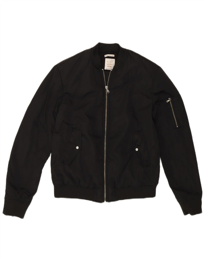 Zara Mujer Chaqueta Bomber Holgada UK 4 XS Negro Poliéster Moderno