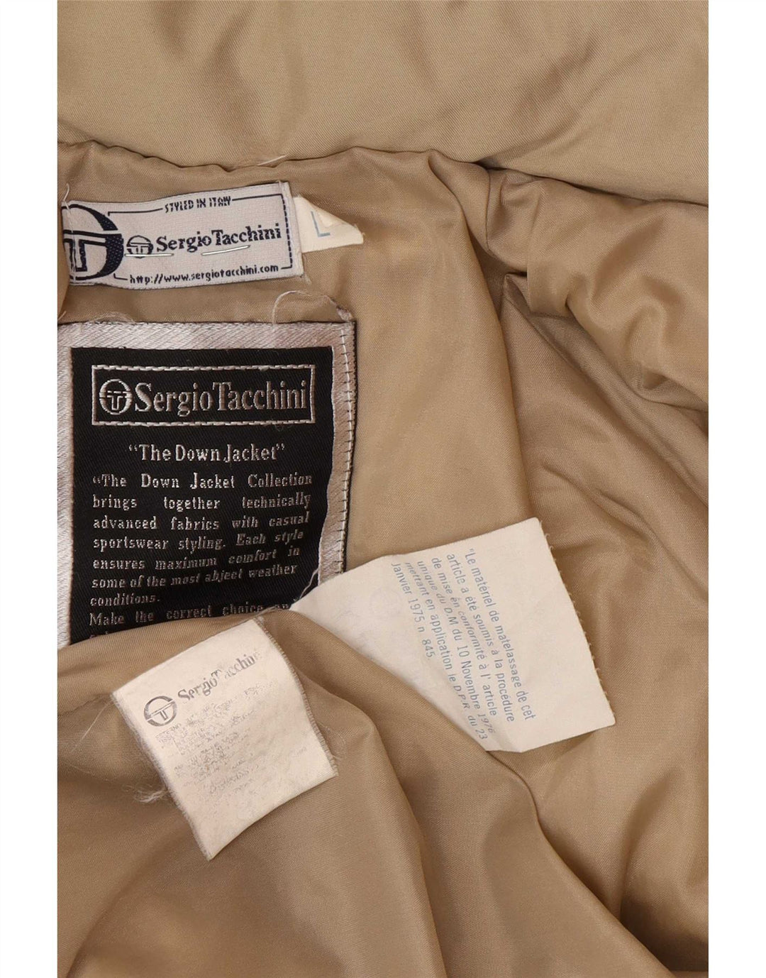 Sergio Tacchini Abrigo acolchado con capucha para hombre UK 40 Large Beige Poliéster