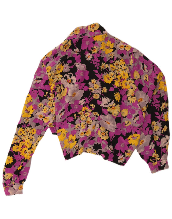 Vintage mujer crop camisa blusa Reino Unido 16 grande multicolor floral