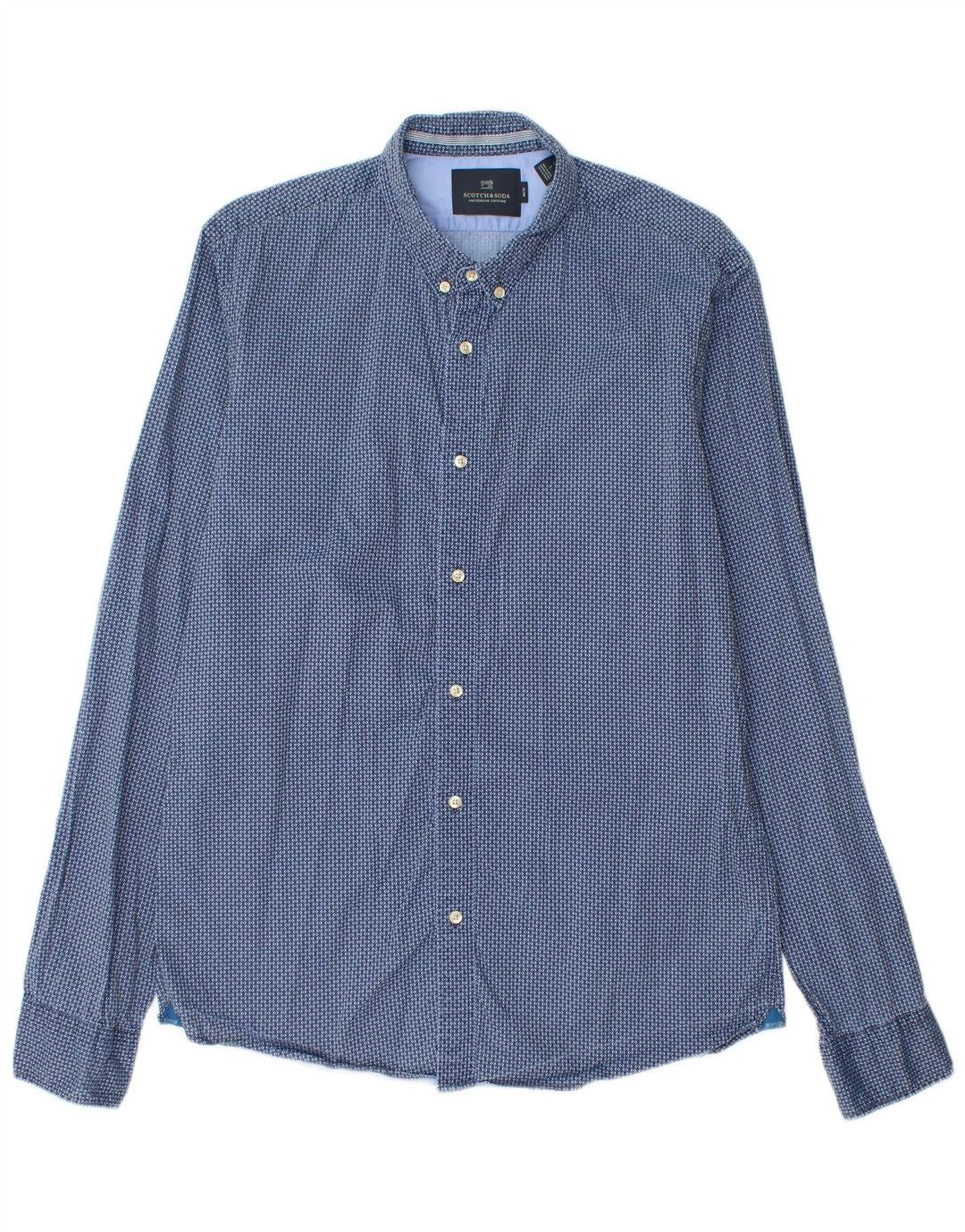 Scotch & Soda Hombre Slim Shirt Large Azul Geométrico Algodón
