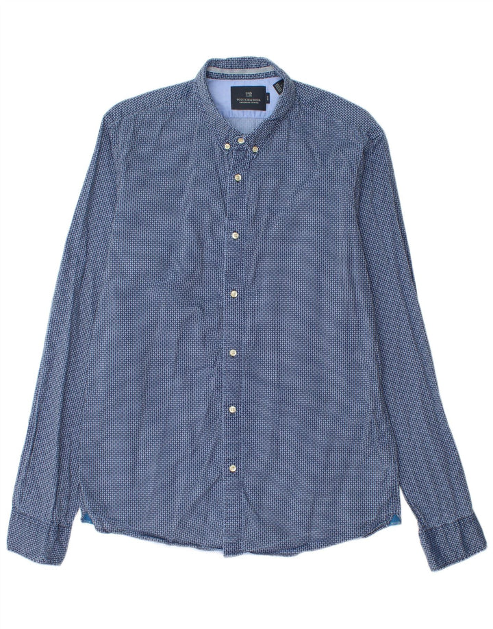 Scotch & Soda Hombre Slim Shirt Large Azul Geométrico Algodón