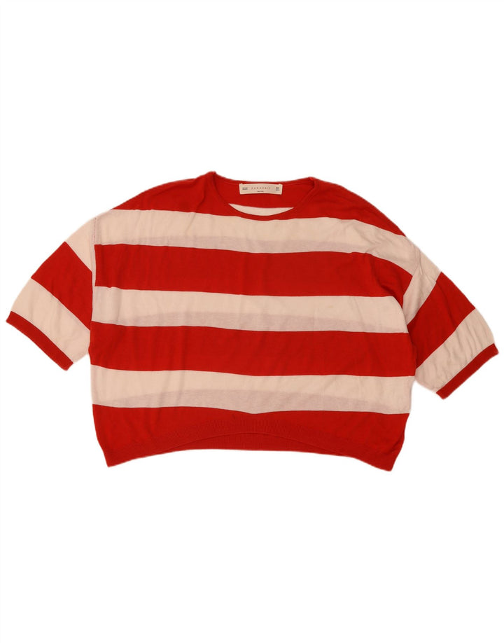 Zara Suéter tipo jersey con cuello redondo y corte extragrande para mujer, talla 44, color rojo mediano