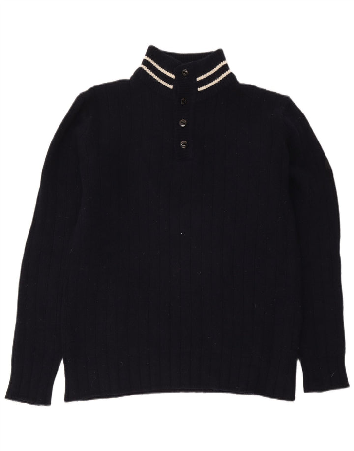 Murphy & Nye Suéter tipo jersey con cuello y botones para hombre, tamaño grande, de lana azul marino