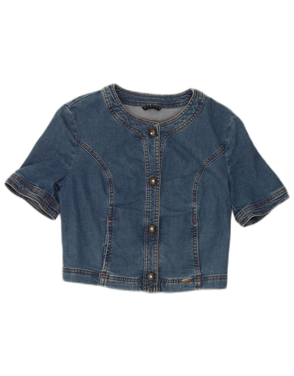 Sisley Chaqueta vaquera corta de manga corta para mujer UK 8 Small Blue Cotton