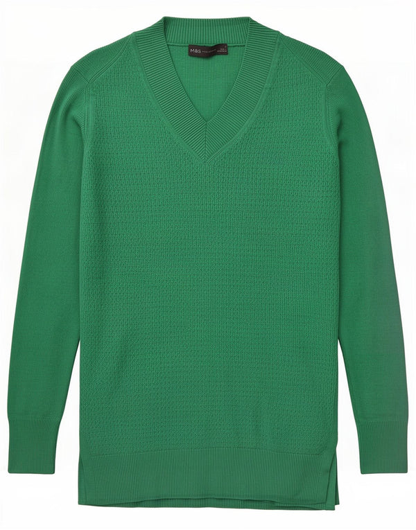Marks & Spencer Suéter con cuello en V para mujer UK 10 Small Viscosa verde