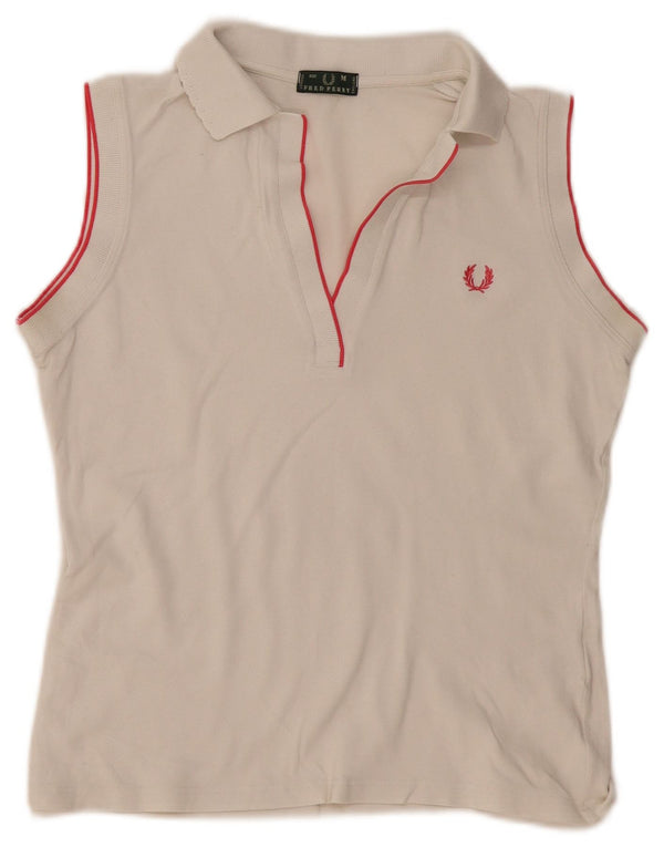Fred Perry Polo Sin Mangas Para Mujer UK 42 Algodón Blanco Mediano