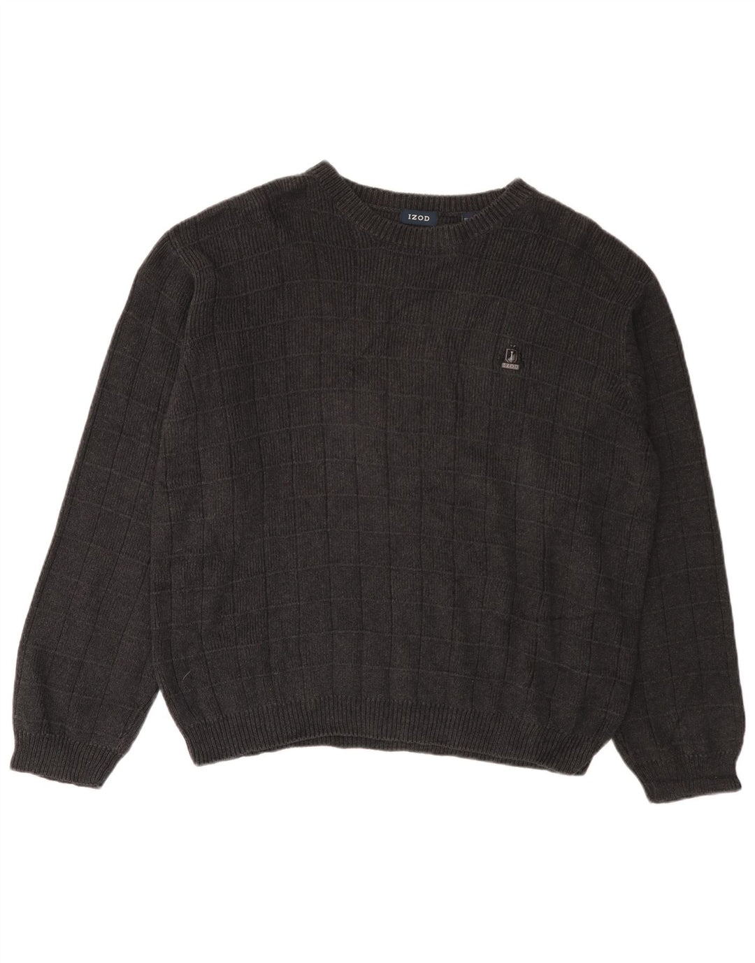 IZOD Jersey con cuello barco para hombre, jersey de algodón a cuadros gris grande