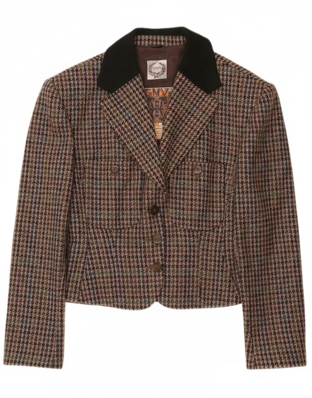 Vintage mujer crop blazer chaqueta IT 42 mediano multicolor pata de gallo