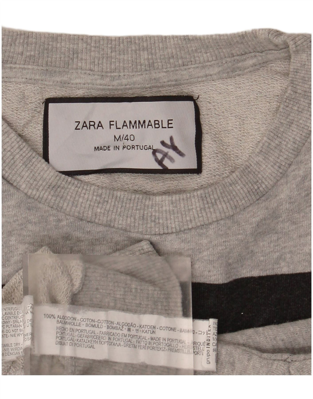 Zara Mujer Sudadera Gráfica Jumper UK 44 Algodón Gris Medio