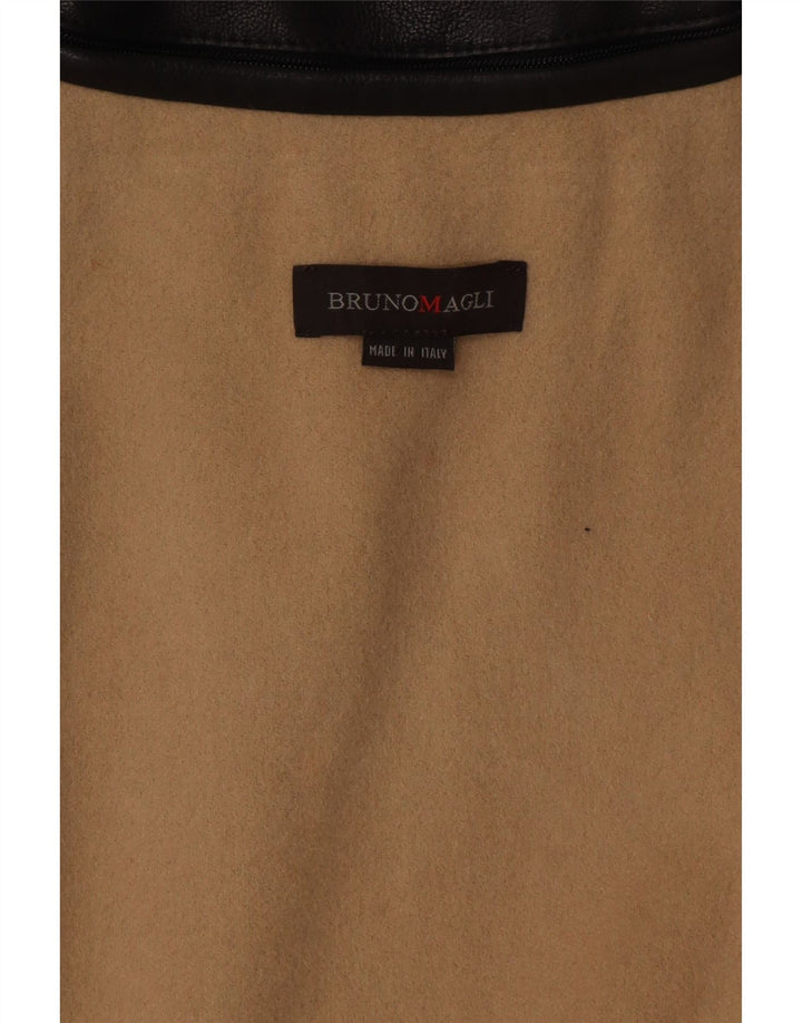 Bruno Magli Abrigo de cuero con doble botonadura para mujer UK 40 Cuero negro mediano