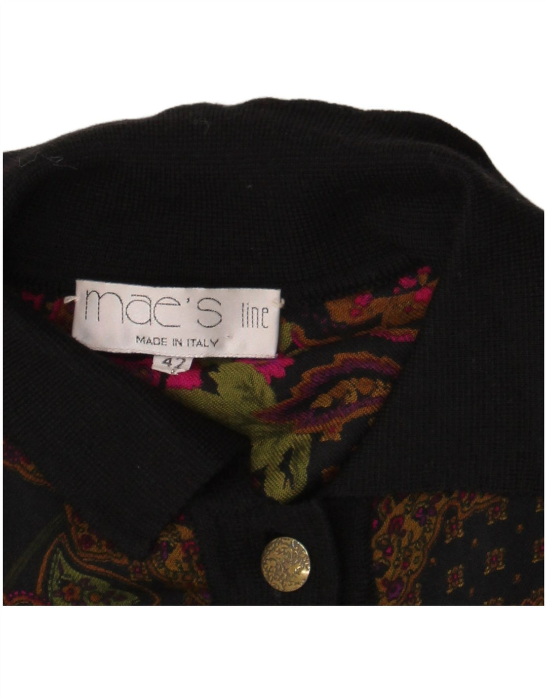 Vintage mujer camisa blusa IT 42 lino floral negro medio