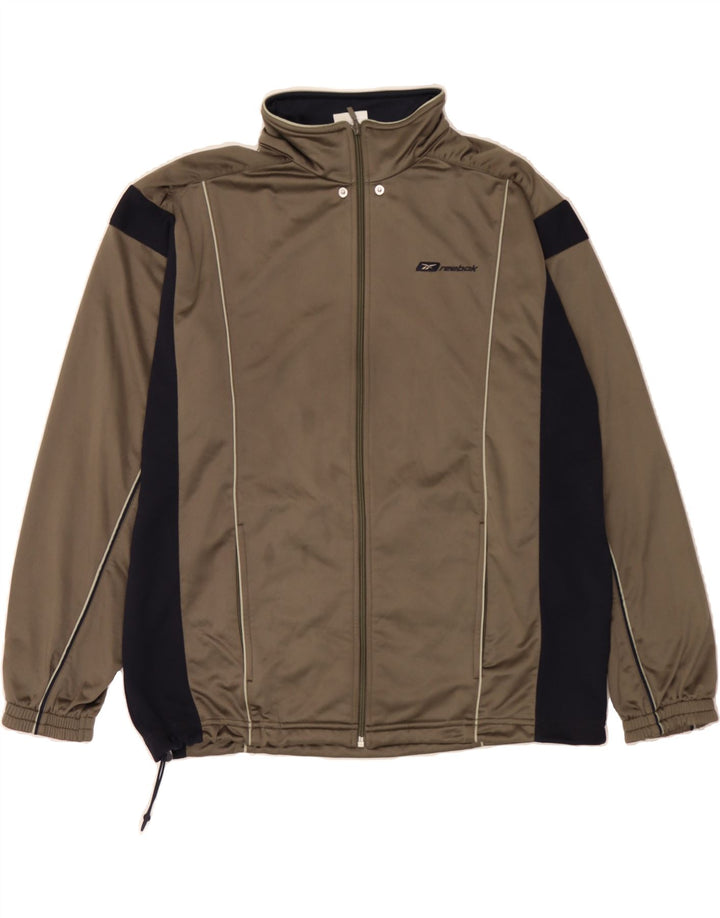 REEBOK Hombre Chándal Top Chaqueta Marrón Medio Colorblock Poliéster