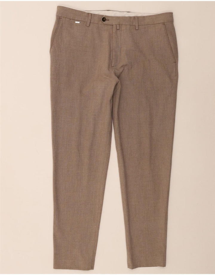 Zara Pantalón de traje ajustado para hombre EU 44 Large W34 L29 Marrón Poliéster
