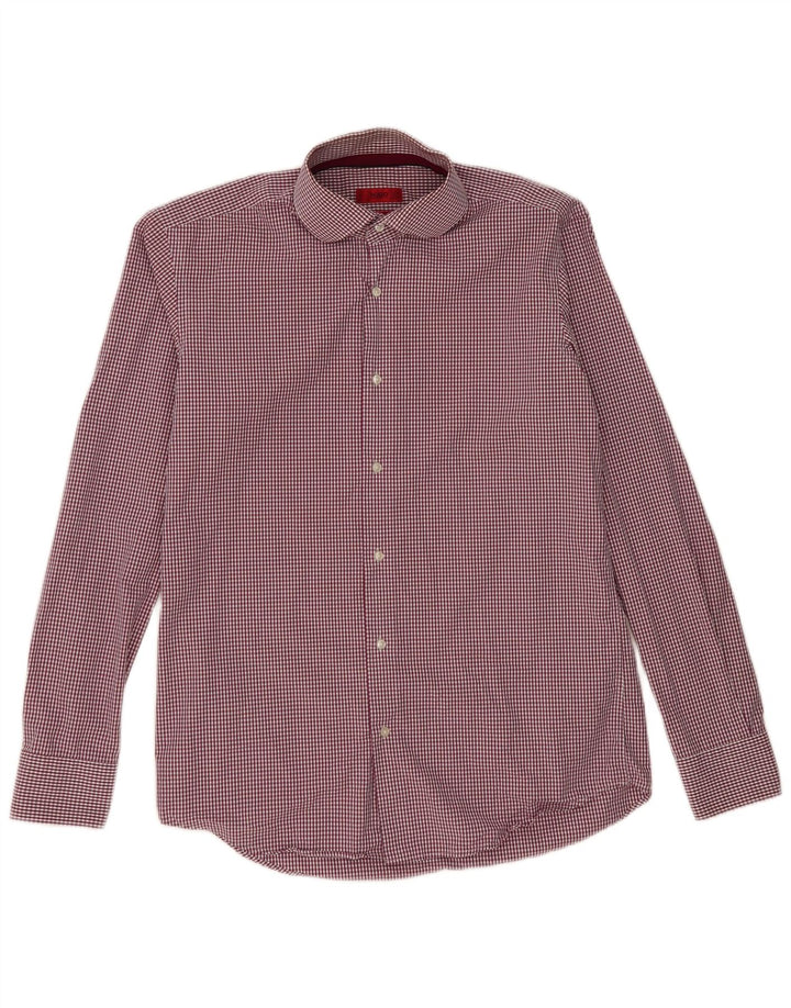 Camisas HUGO BOSS Hombre | Camisa de corte regular de algodón a cuadros en color burdeos medio