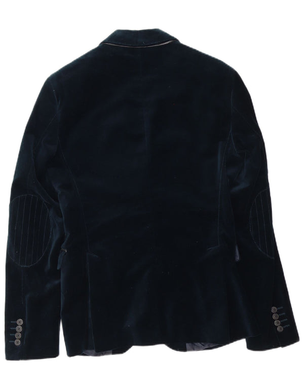 Zara Chaqueta tipo blazer de terciopelo con 2 botones para hombre EU 46 Small Poliéster azul marino
