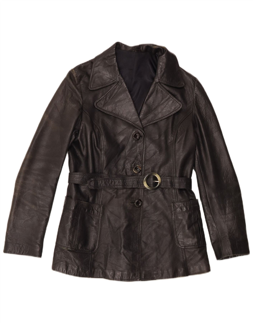 Chaqueta de cuero vintage para mujer IT 50 XL cuero negro