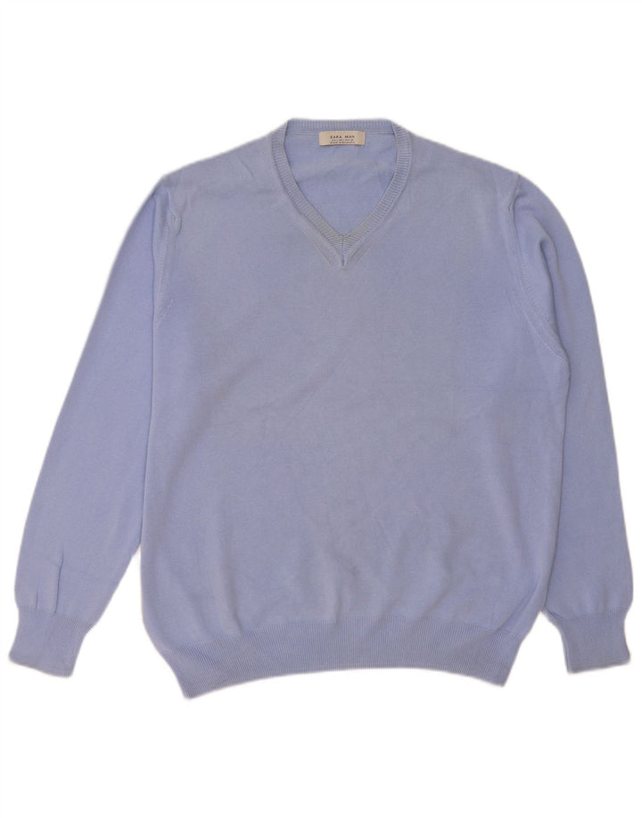 Zara Hombre Jersey Con Cuello En V Jersey Grande Azul