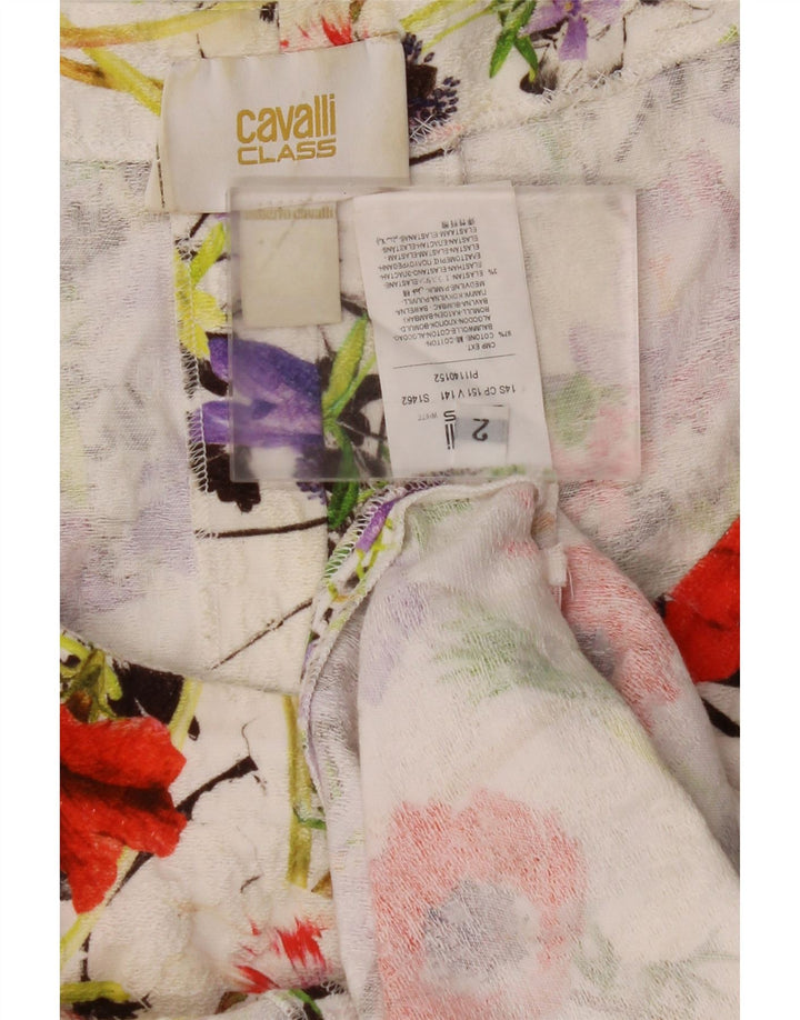 JUST CAVALLI Vestido recto para mujer talla 2 pequeño algodón floral blanco