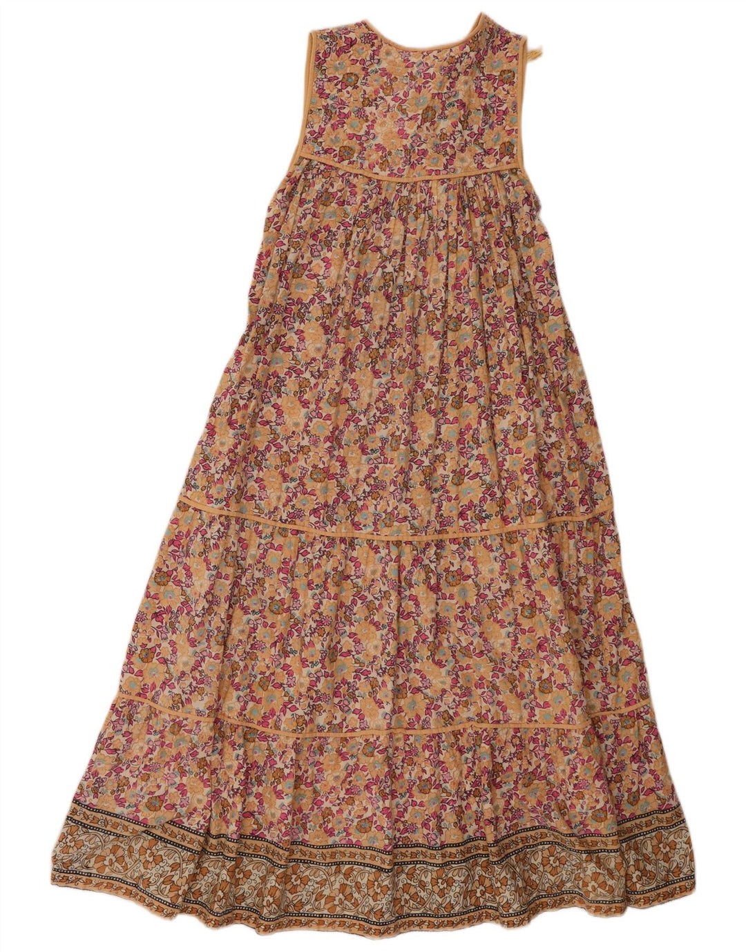 Vintage mujer sin mangas vestido escalonado Reino Unido 10 pequeño floral multicolor