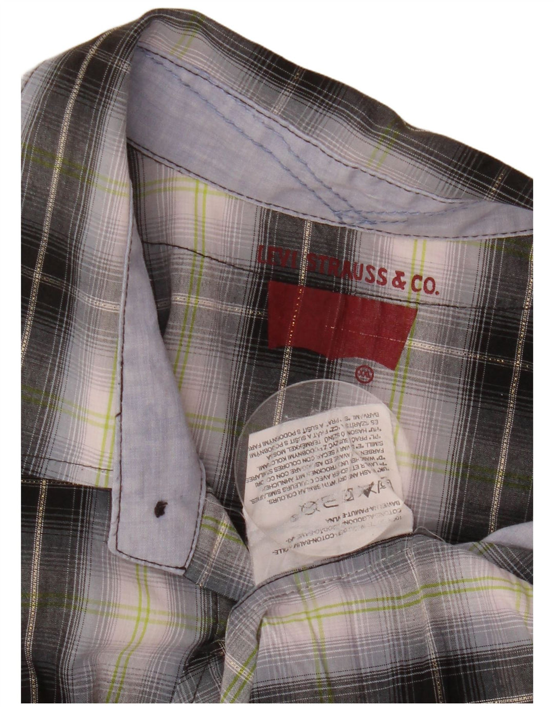 LEVI'S Camisa Manga Corta Hombre 2XL Algodón A Cuadros Negro