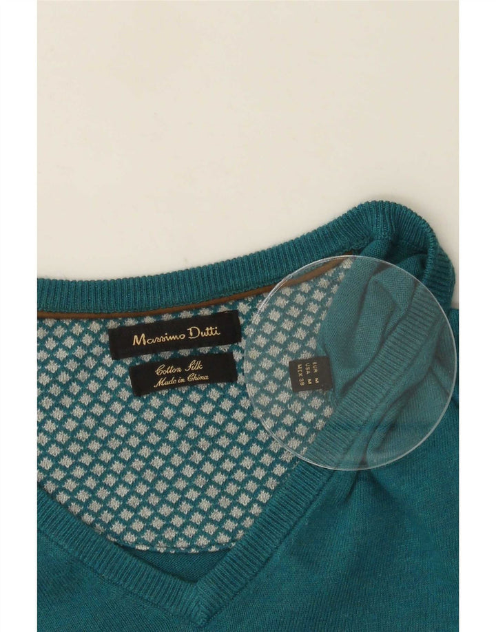 Jersey Massimo Dutti Hombre Cuello Pico Algodón Azul Medio