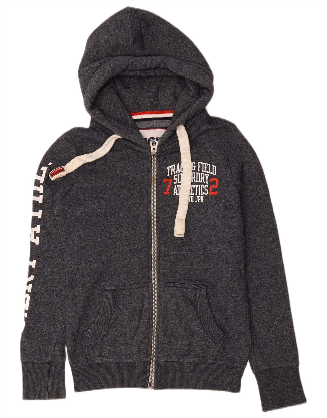 SUPERDRY Suéter con capucha y cremallera para hombre Track & Field Graphic XS Algodón gris