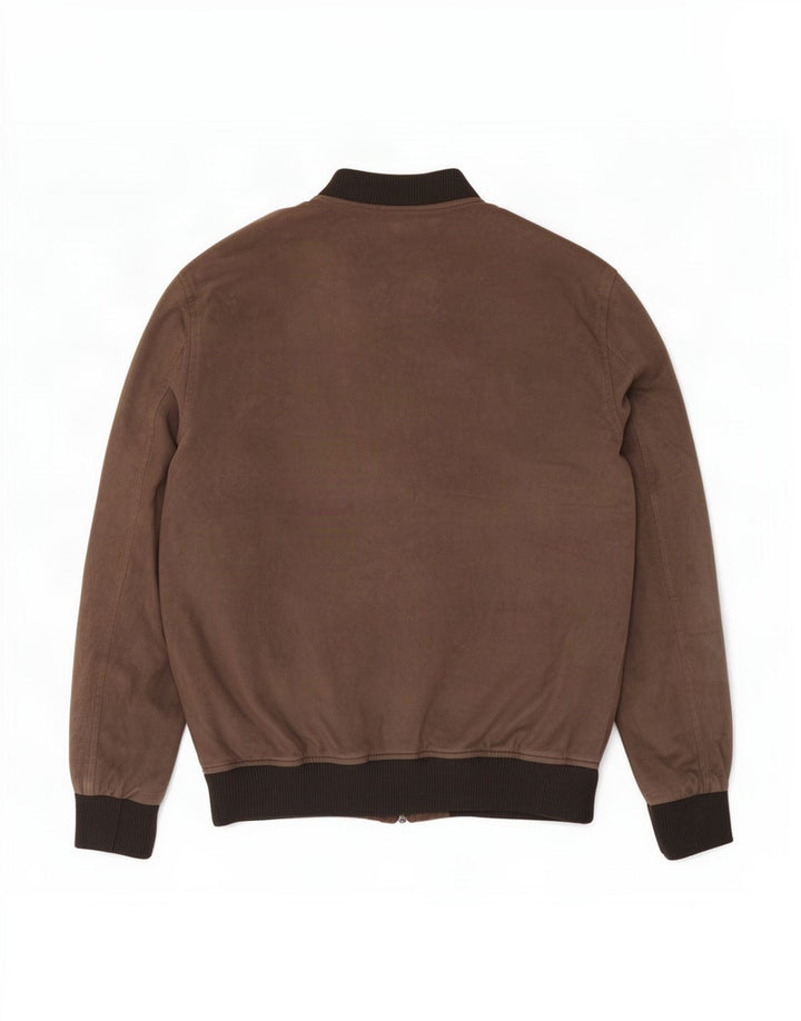 Zara Mens Bomber Jacket UK 40 Large Marrón Poliéster