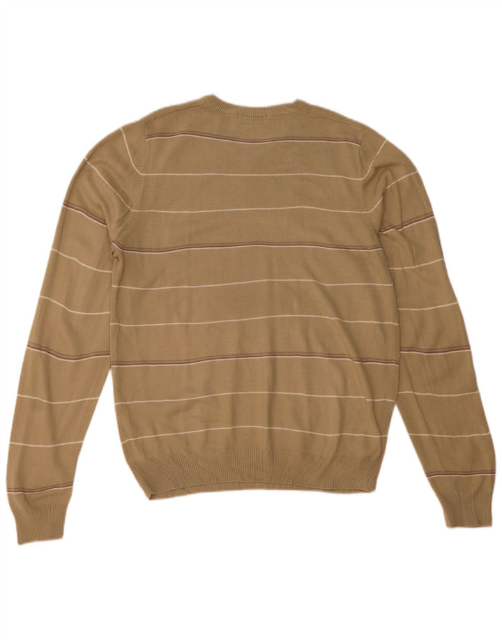 Marks & Spencer Suéter con cuello en V para hombre, color azul, pequeño, color beige, a rayas