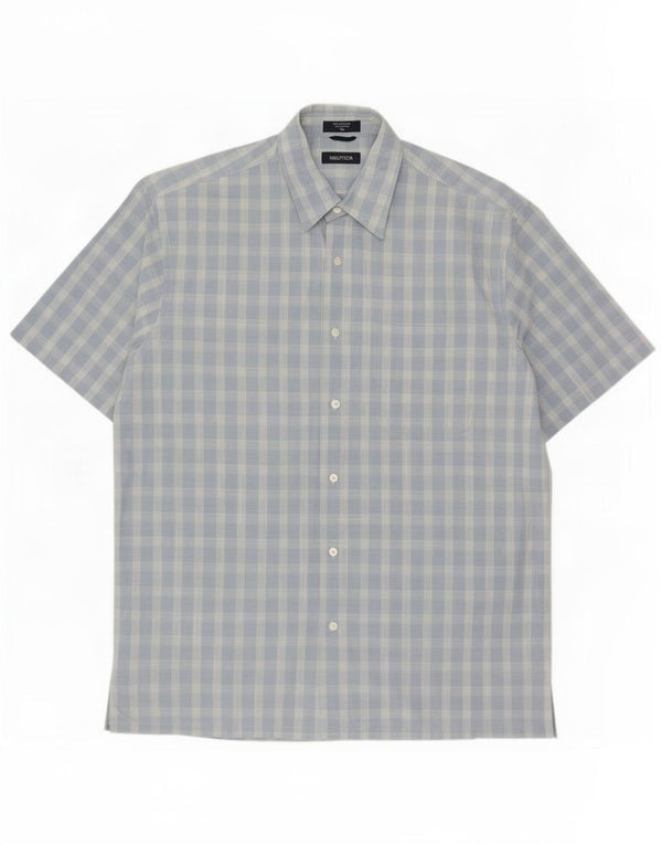 Nautica Camisa Manga Corta Hombre XL Azul Cuadros Algodón