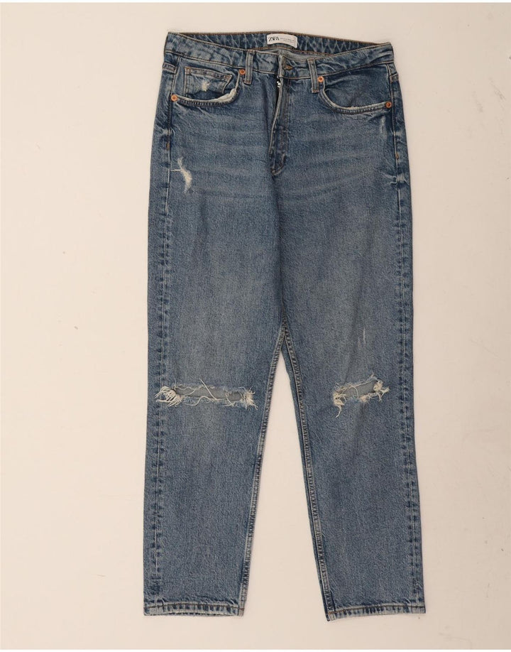 ZARA Vaqueros rectos desgastados para mujer EU 42 Large W32 L27 Azul
