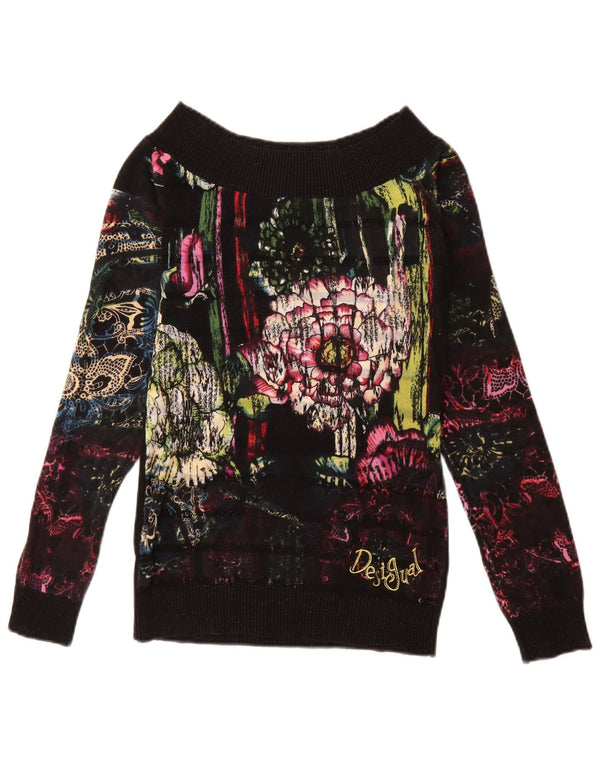 Desigual - Jersey con cuello barco para mujer, talla 40, talla M, color negro floral
