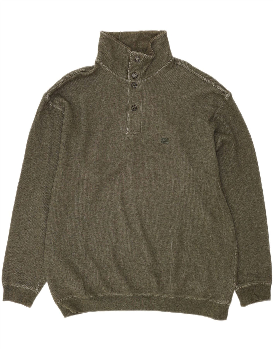 Globe Trotter Hombre Botón Cuello Sudadera Jumper Grande Caqui Algodón