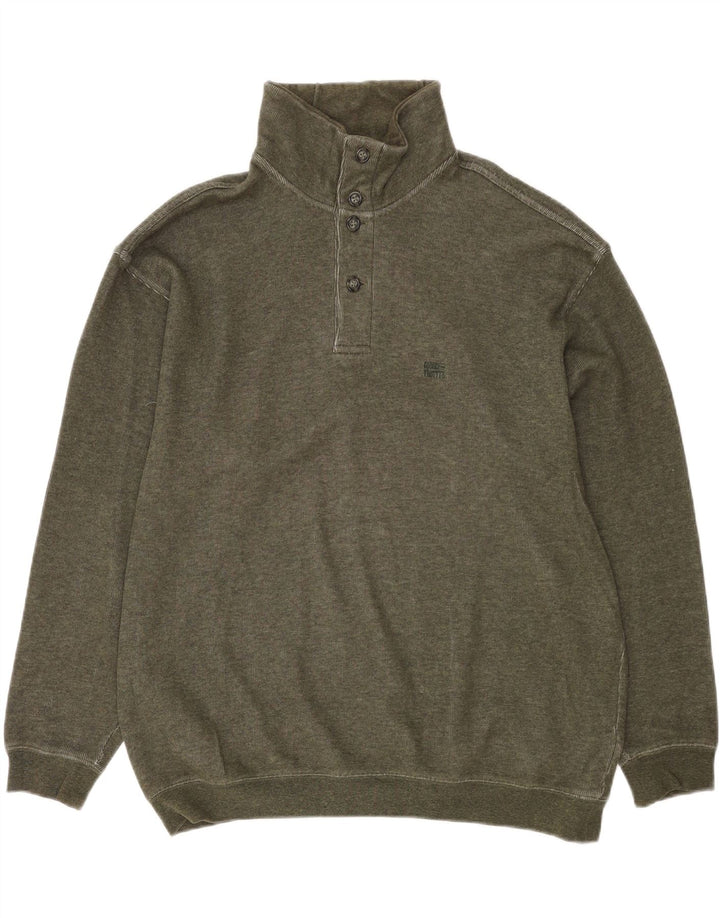 Globe Trotter Hombre Botón Cuello Sudadera Jumper Grande Caqui Algodón