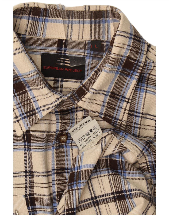 Camisa de franela para hombre de European Project, algodón a cuadros beige grande