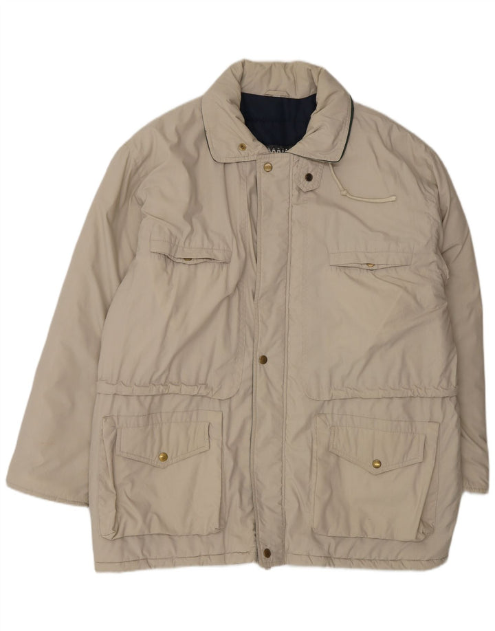 Vintage hombres chaqueta utilitaria Reino Unido 40 poliéster beige grande