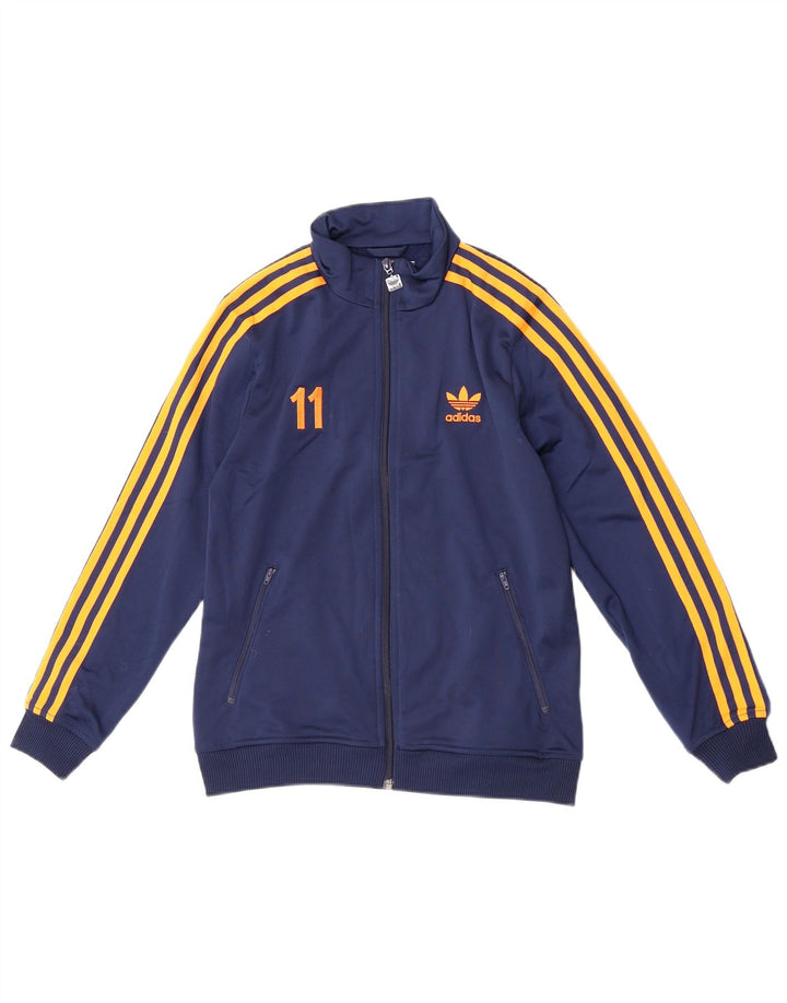 Adidas - Chaqueta de chándal gráfica para niños de 10 a 11 años, tamaño mediano, azul marino