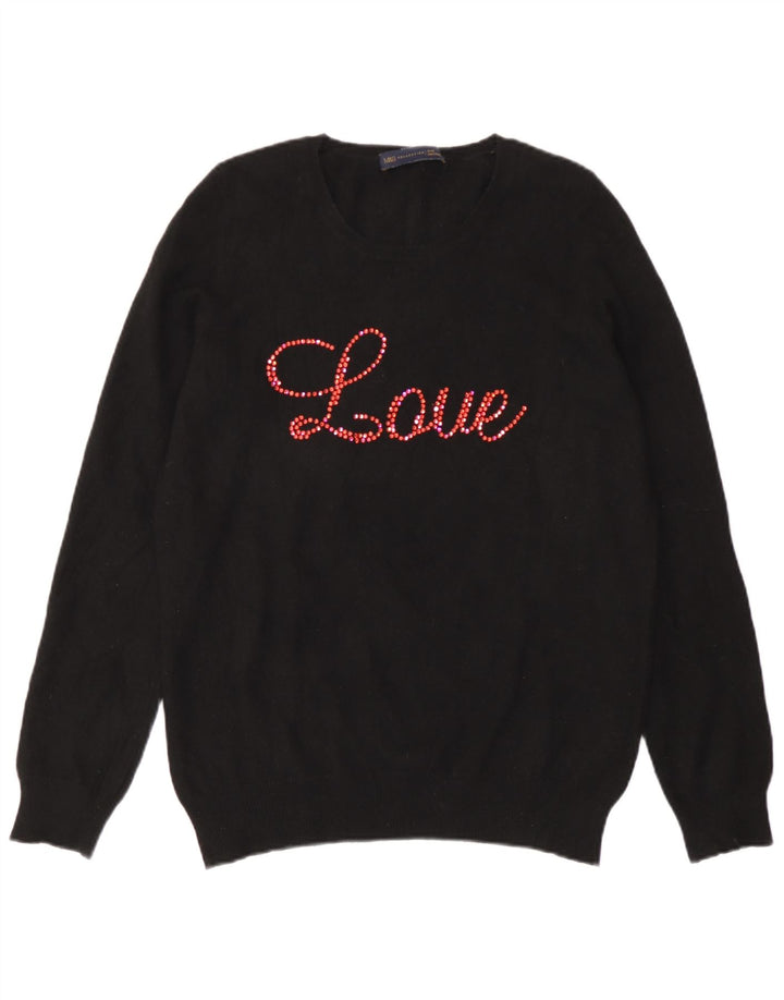 Marks & Spencer Suéter gráfico con cuello redondo para mujer UK 44 Grande Negro