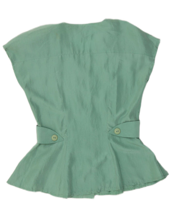 Vintage mujer camisa de manga corta blusa IT 42 seda verde medio