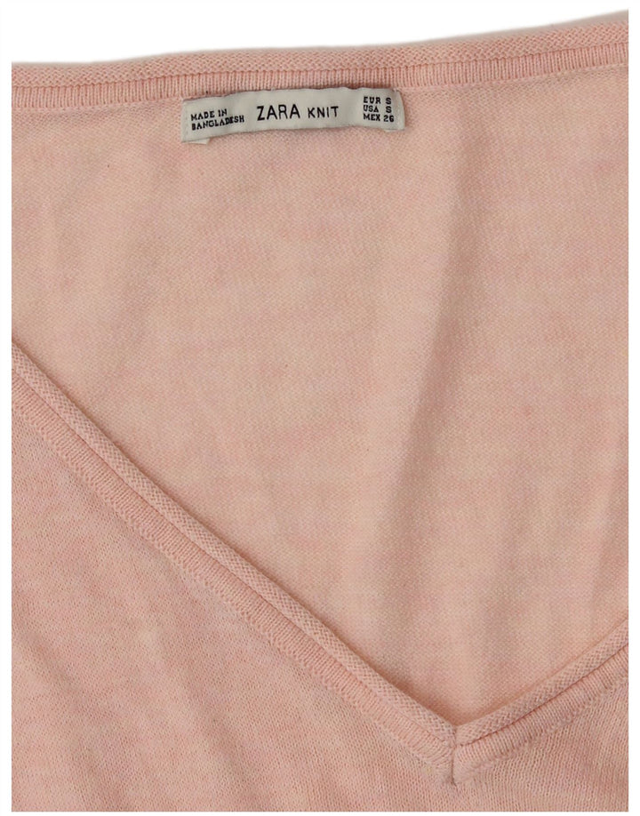 Zara Suéter con Cuello en V para Mujer UK 10 Small Pink